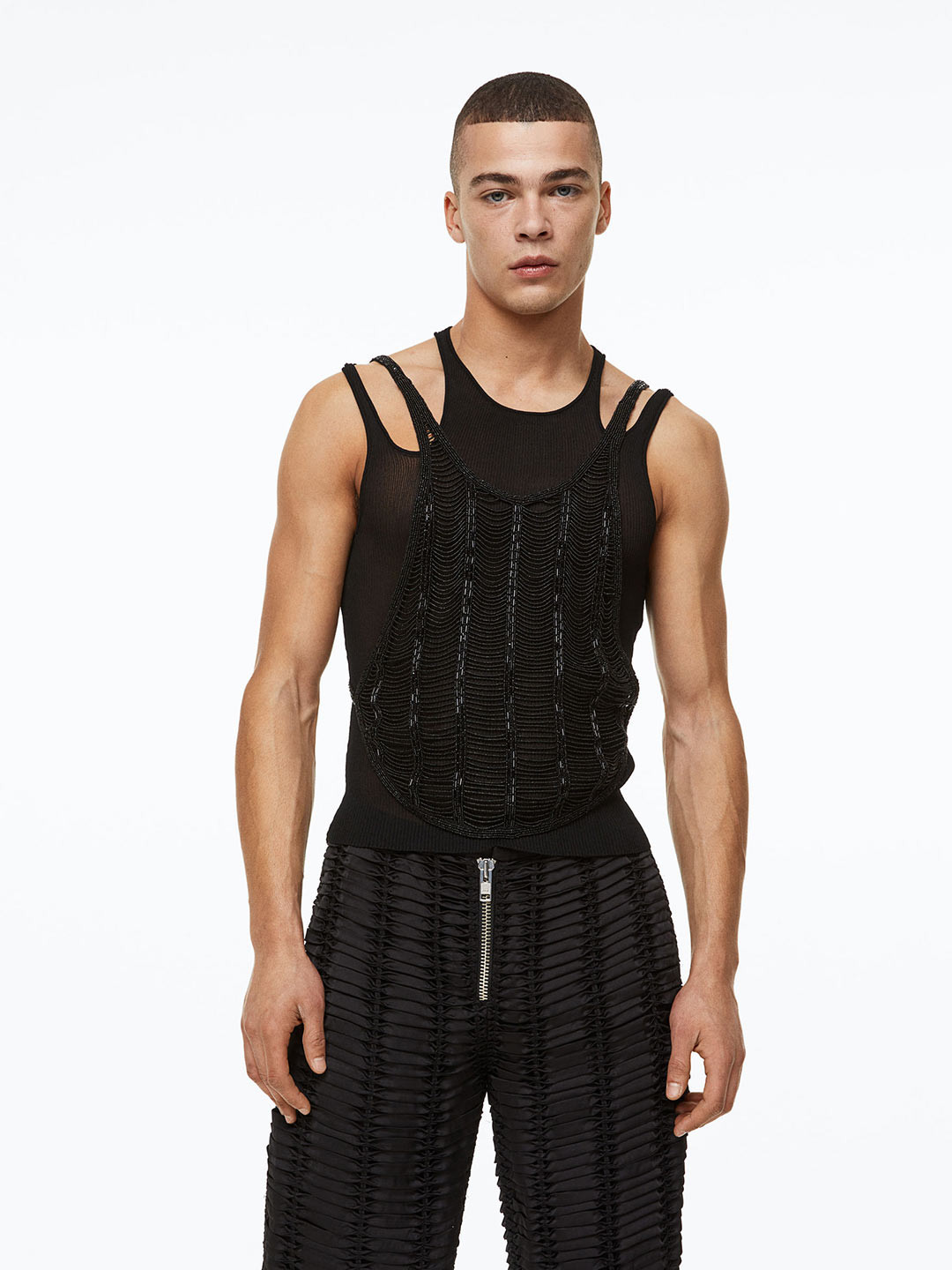 

H&M Men Beaded Top, Black