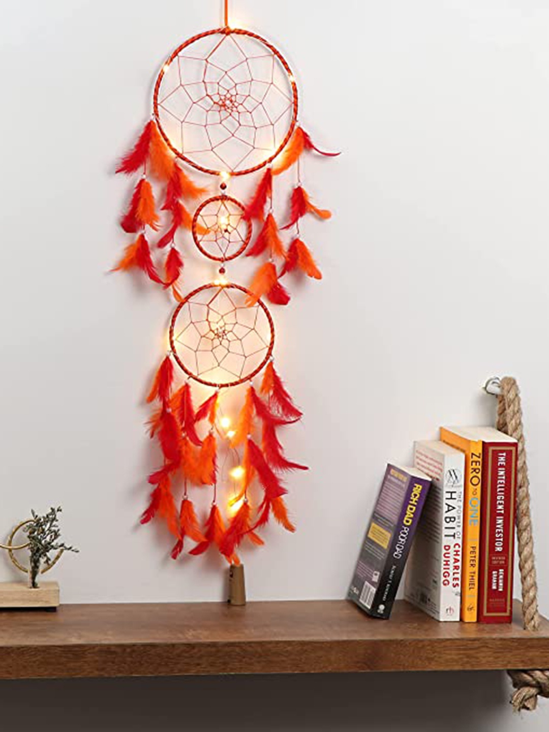

BS AMOR Orange & Red Hanging Dream Catcher With 3 Rings