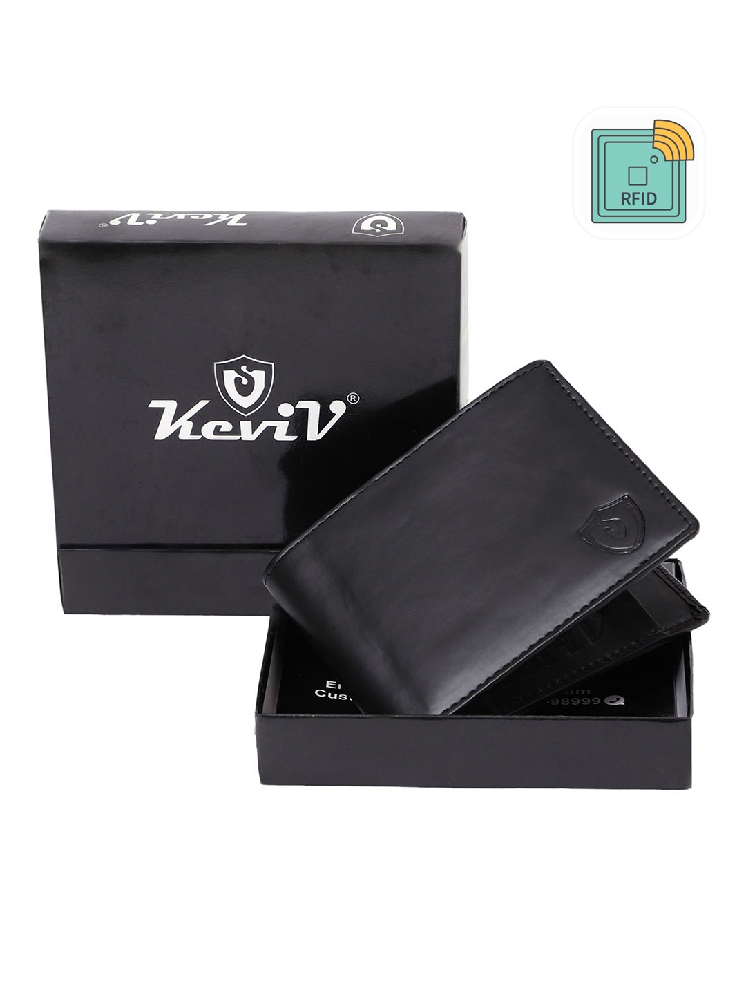 

Keviv Men Leather Two Fold Wallet, Black