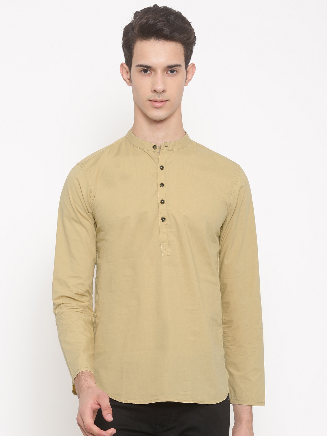 

Freehand by The Indian Garage Co Men Beige Slim Fit Solid Straight Kurta