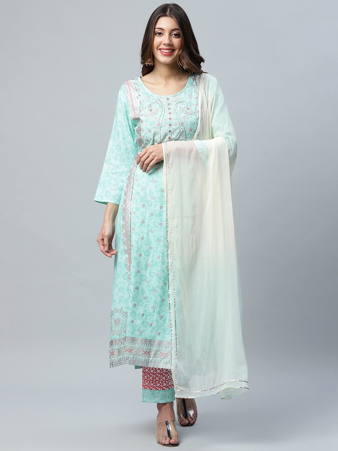 

Sangria Women Ethnic Motifs Embroidered Sequinned Kurta With Trousers & With Dupatta, Blue