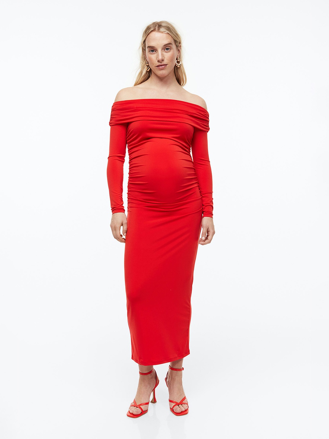 

H&M MAMA Gathered Off-The-Shoulder Dress, Red