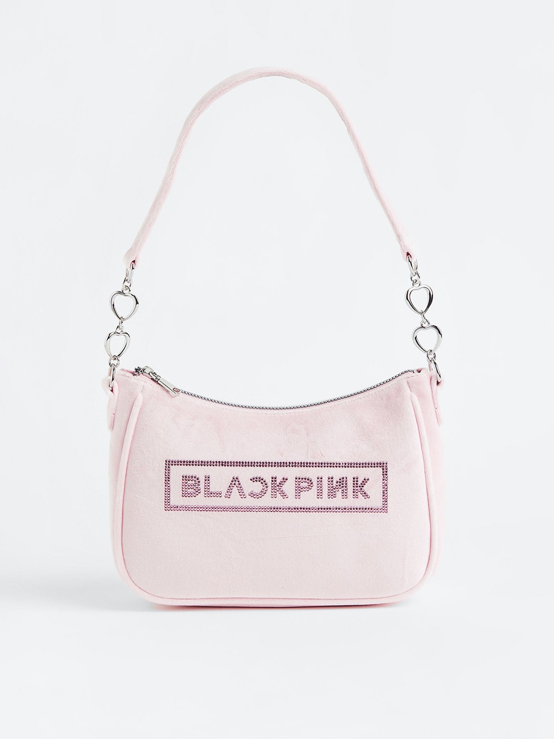 

H&M Women Rhinestone-Motif Velour Shoulder Bag, Pink