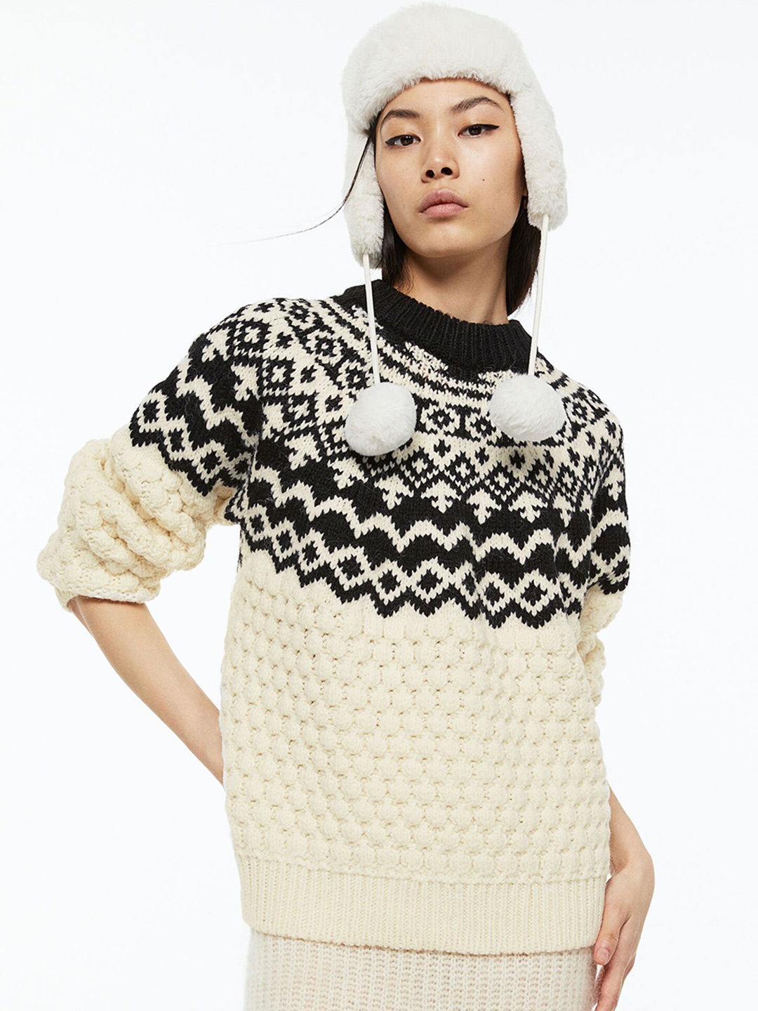 

H&M Women Textured-Knit Jumper, White