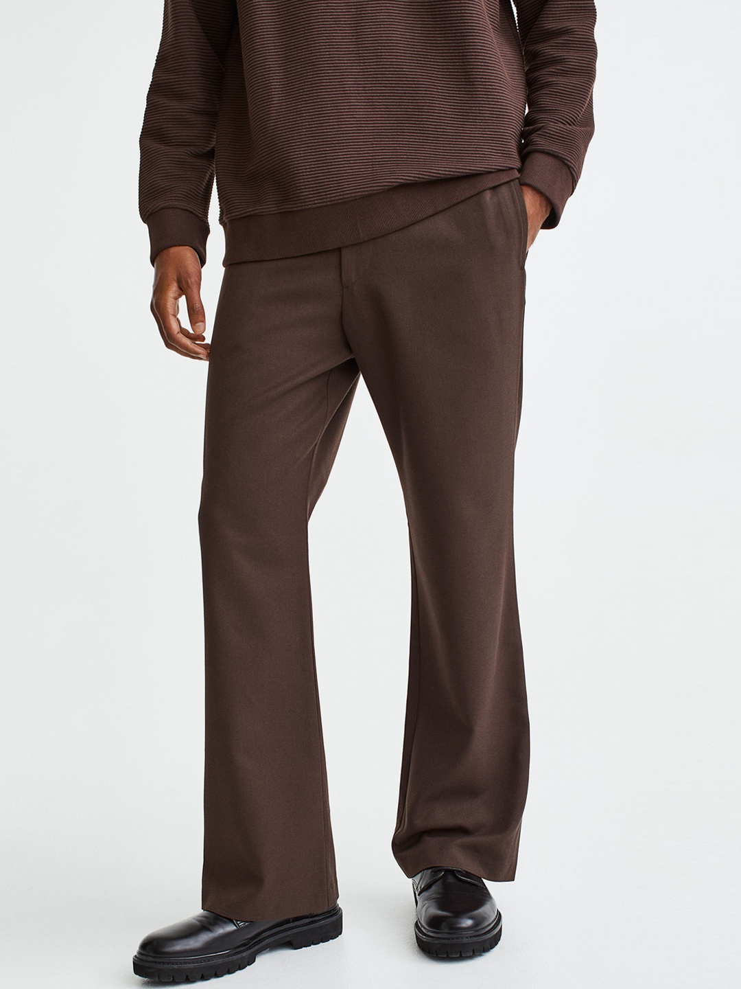 

H&M Men Regular Fit Flared Trousers, Brown