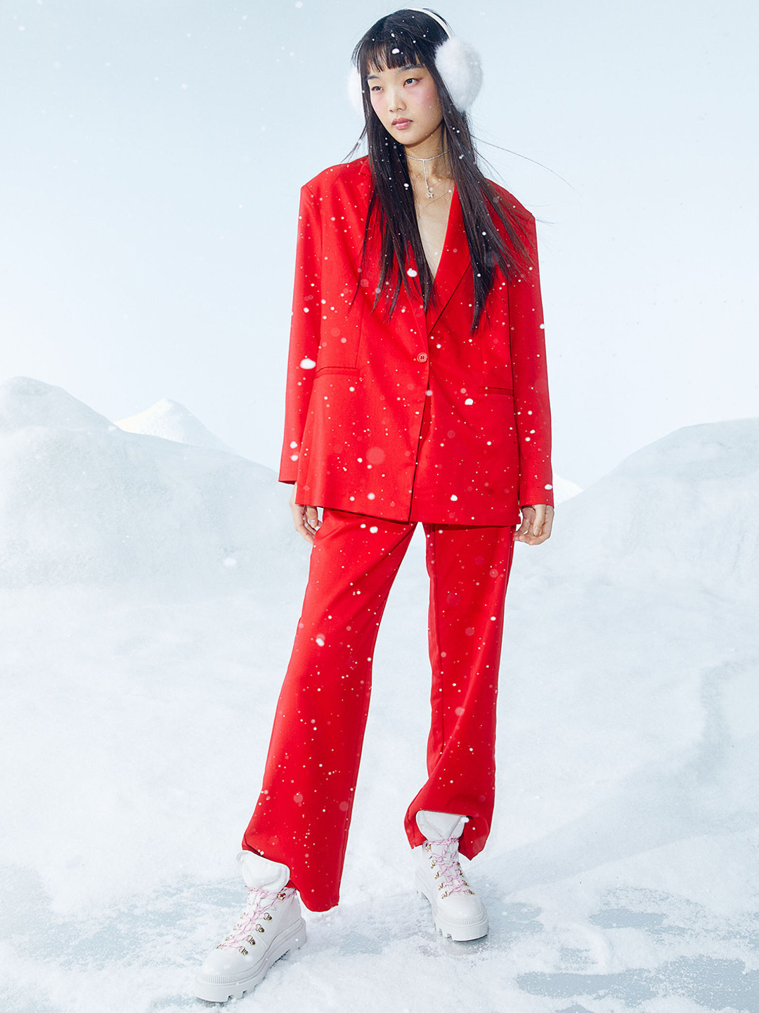 

H&M Women High-Waisted Tailored Trousers, Red