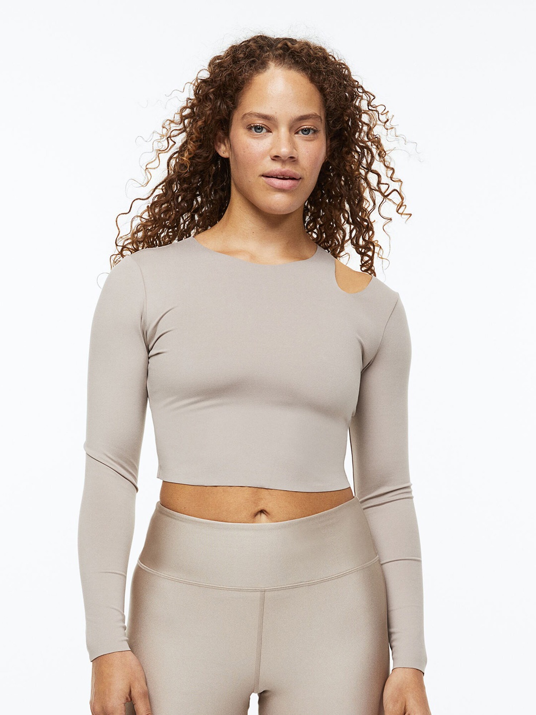 

H&M Cropped Sports Top, Beige