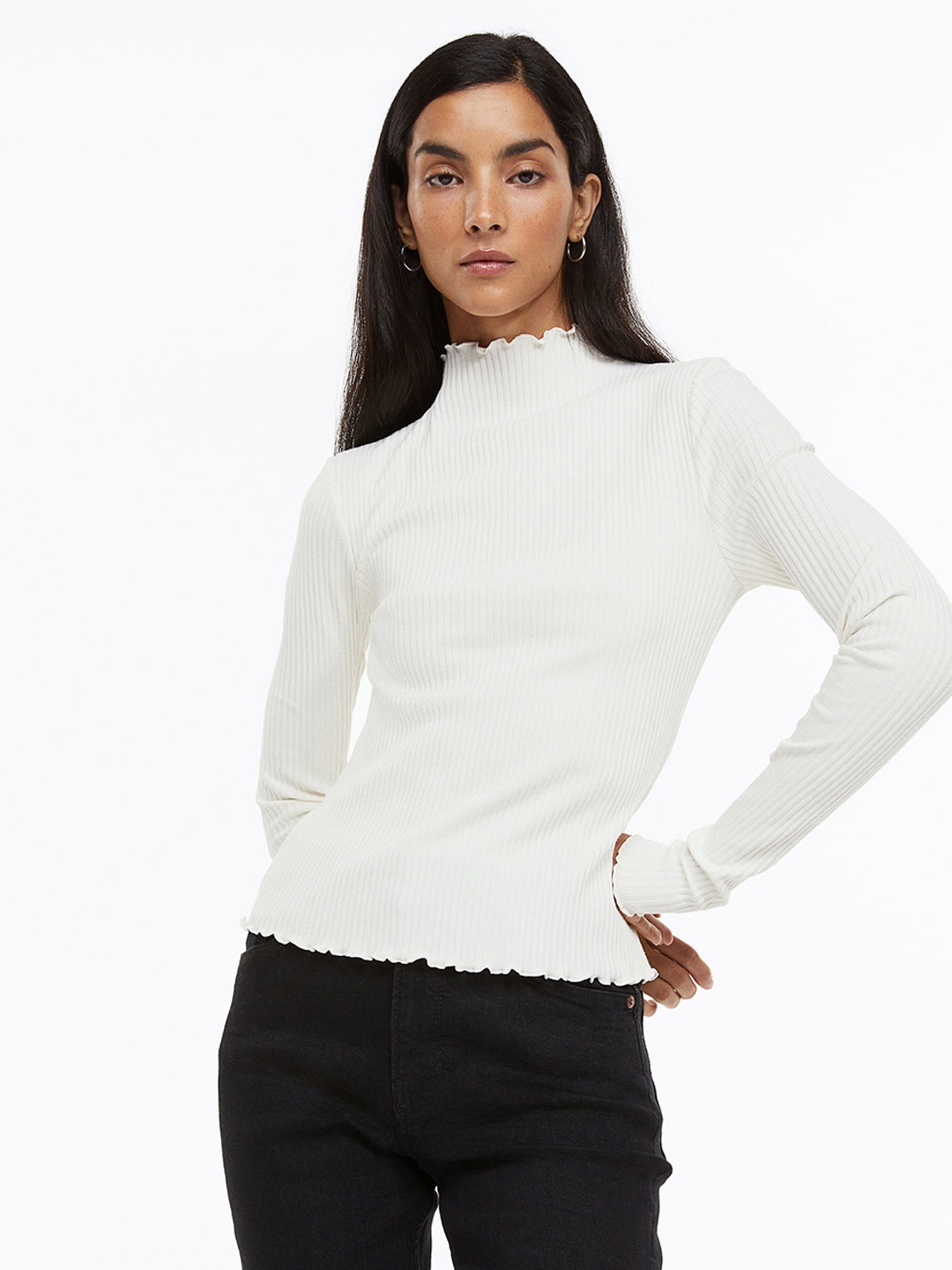 

H&M Long-Sleeved Ribbed Top, White
