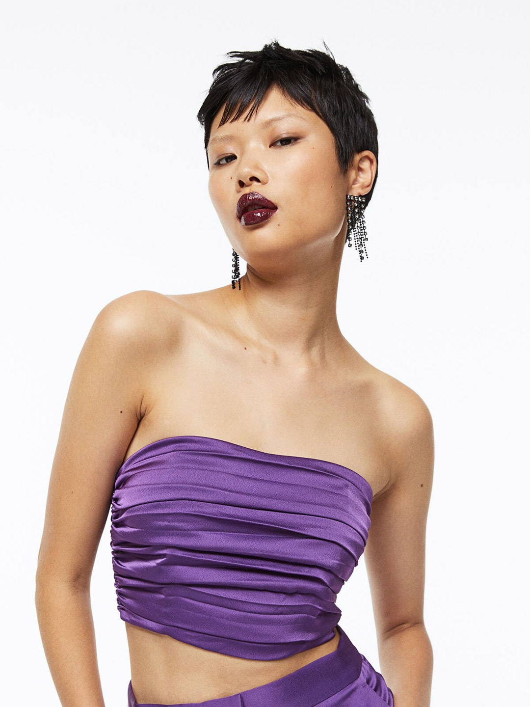 

H&M Pleated Cropped Bandeau Top, Purple