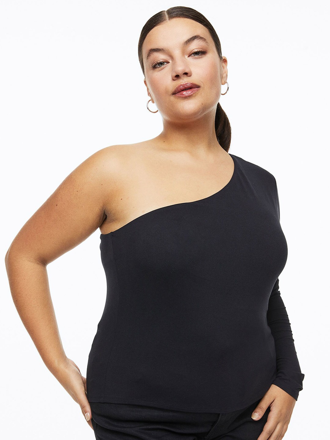 

H&M+ One-shoulder Top, Black