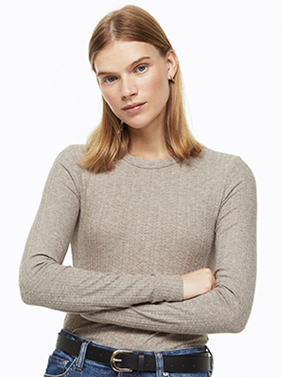 

H&M Solid Ribbed Top, Beige
