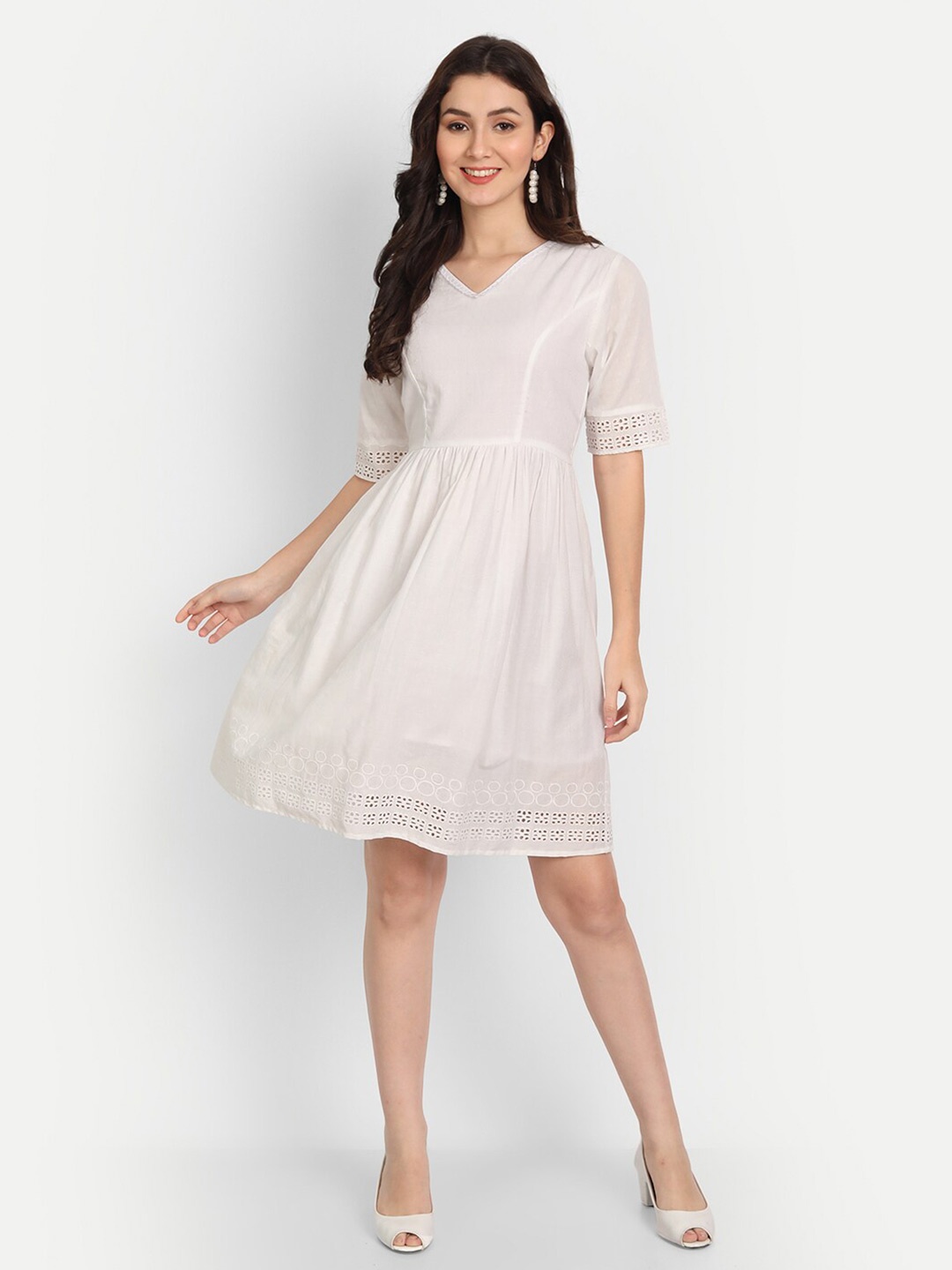 

Aaruvi Ruchi Verma Fit & Flare Cut Outs Dress, White
