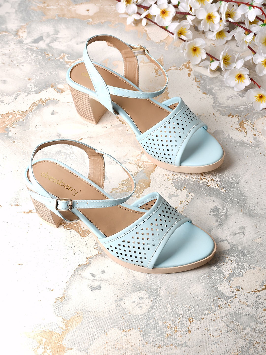 

DressBerry Women Laser Cuts Embellished Block Heels, Blue