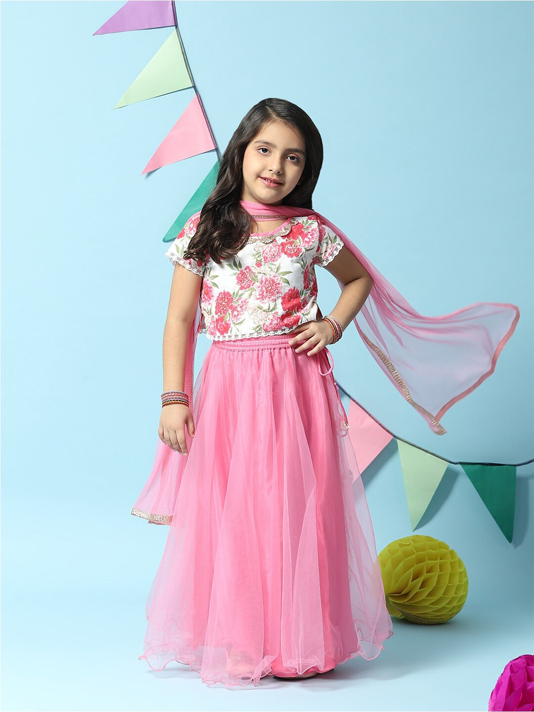 

Biba Girls Printed Ready to Wear Lehenga & Blouse With Dupatta, Pink