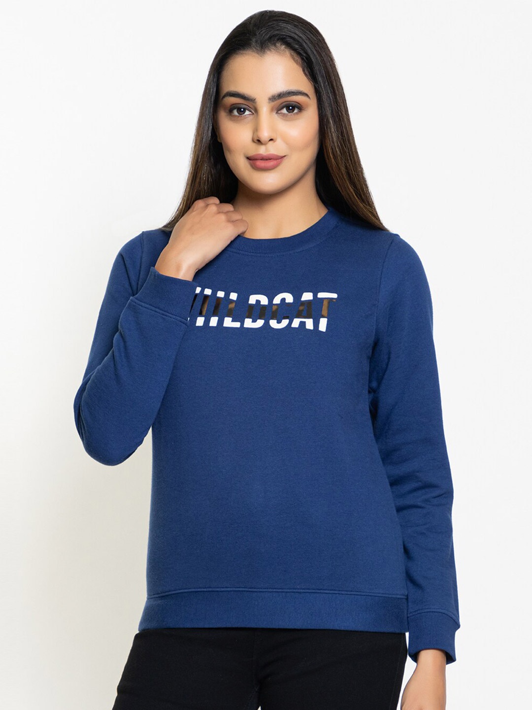 

Club York Women Printed Cotton Sweatshirt, Blue