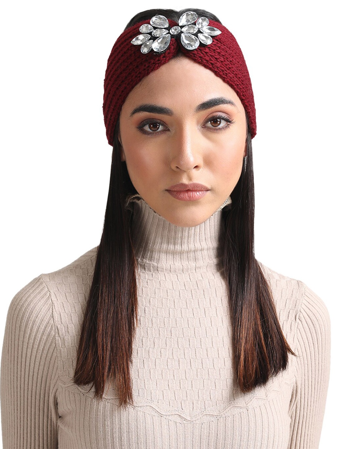 

Kazo Women Stone Embellished Rib Acrylic Band, Maroon