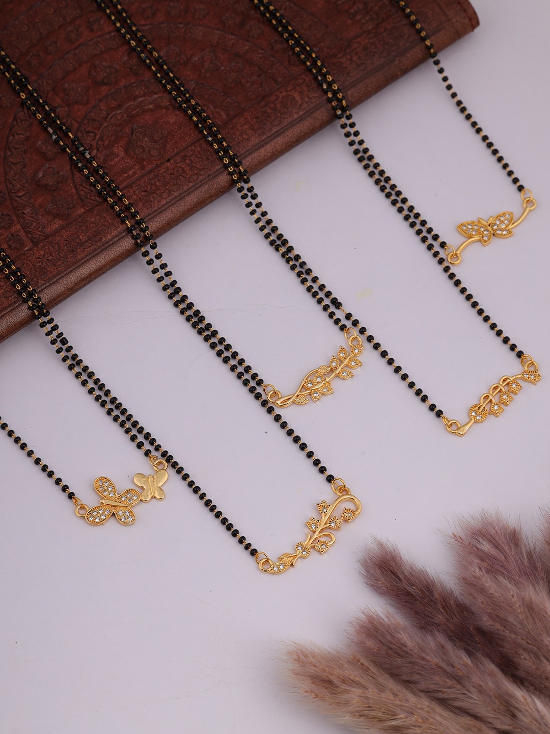 

Brado Jewellery Set Of 5 Gold-Plated & Ad Studded & Beaded Mangalsutra