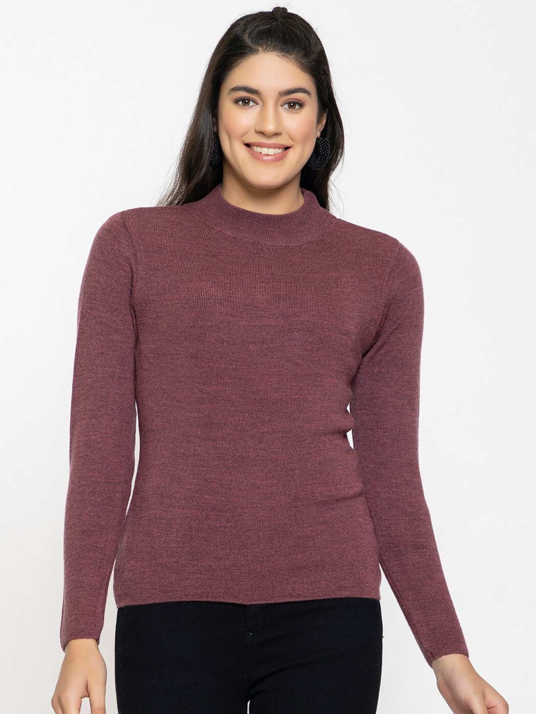 

RVK Women Acrylic Ribbed Pullover, Mauve