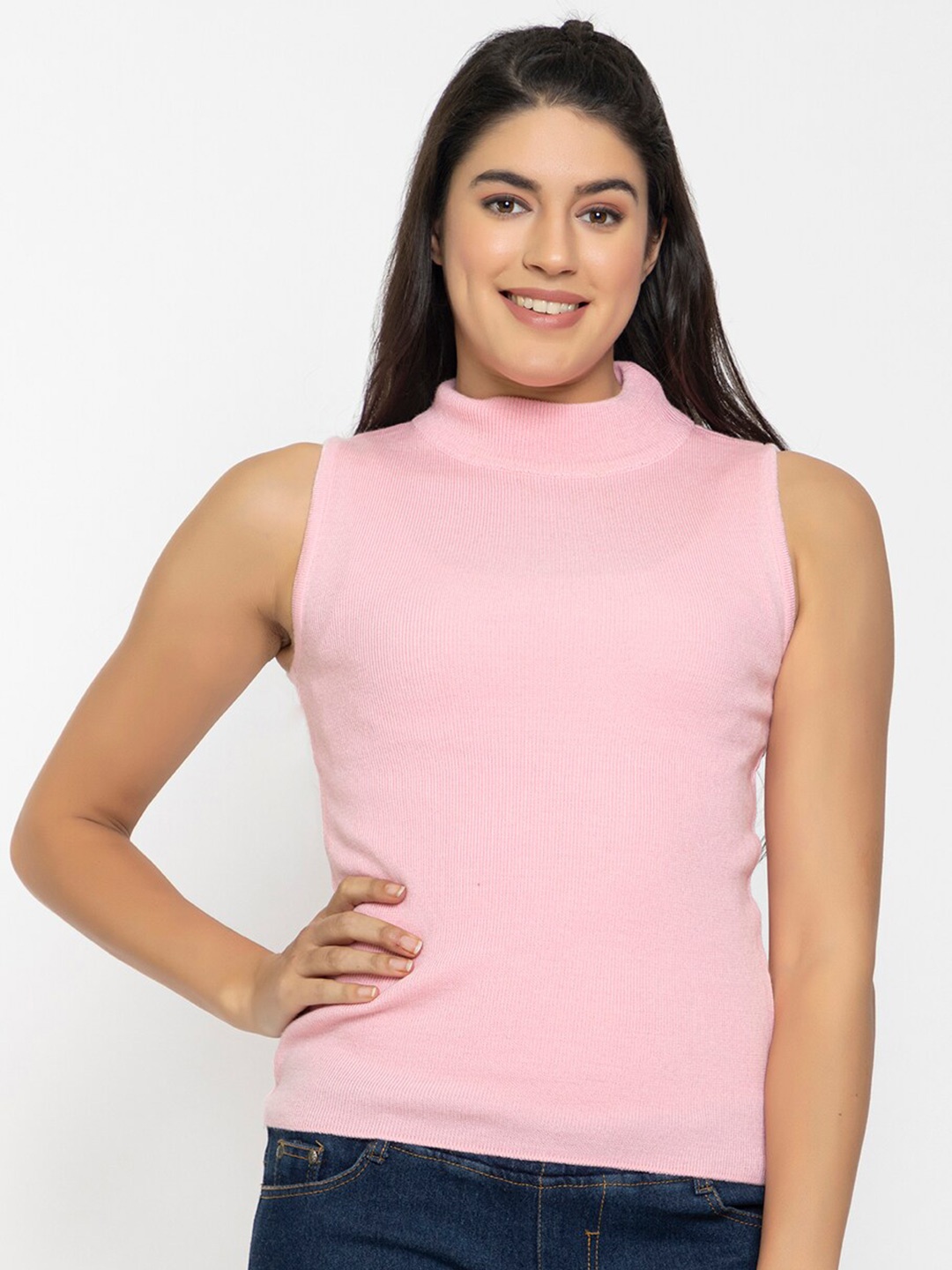 

RVK Women Acrylic Ribbed Pullover, Pink