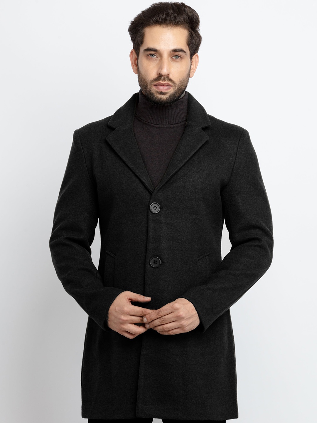 

Status Quo Men Solid Longline Tailored Jacket, Black