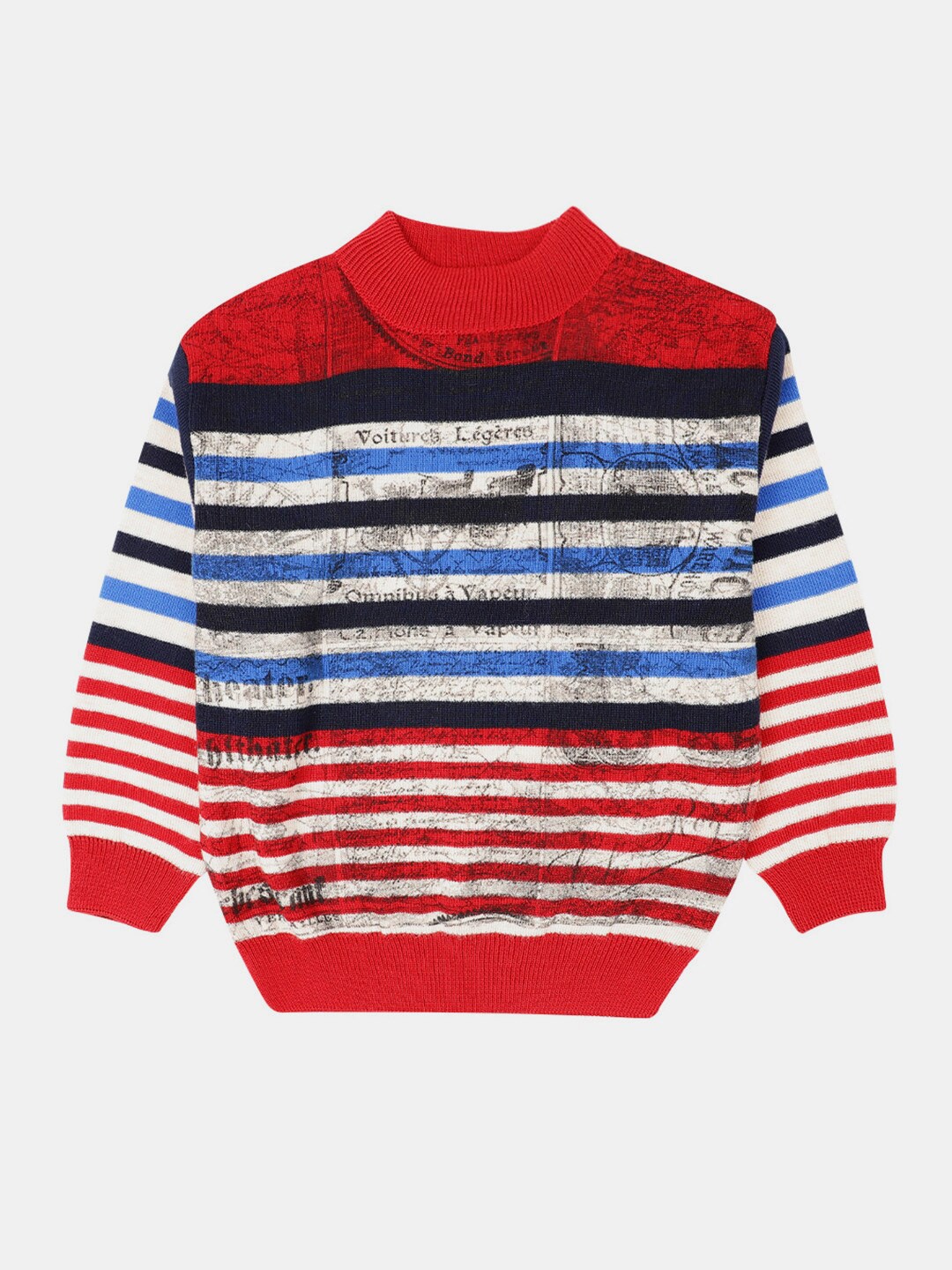 

V-Mart Boys Red & White Striped Wool Pullover
