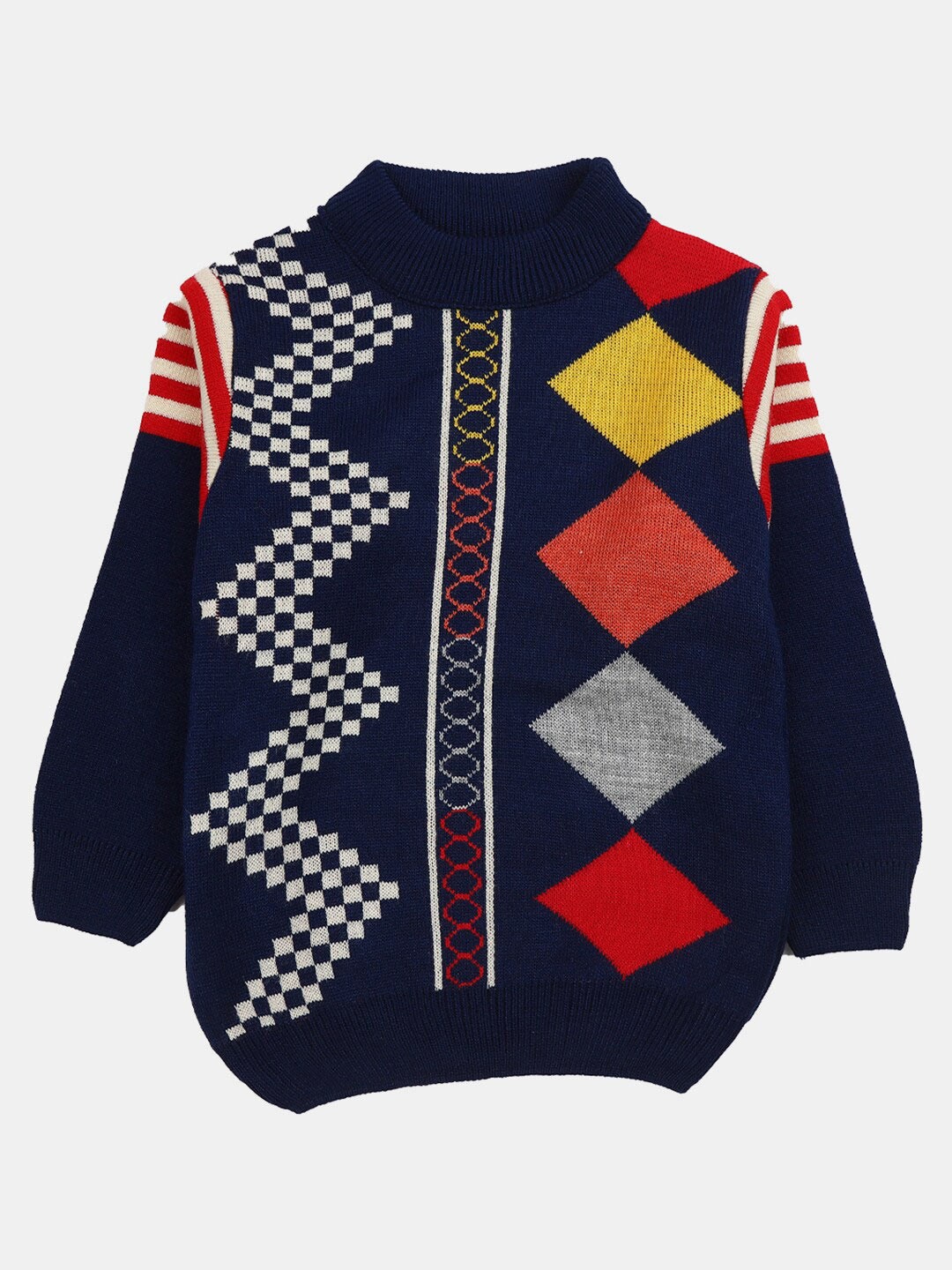 

V-Mart Boys Mock Collar Printed Woolen Pullover, Navy blue