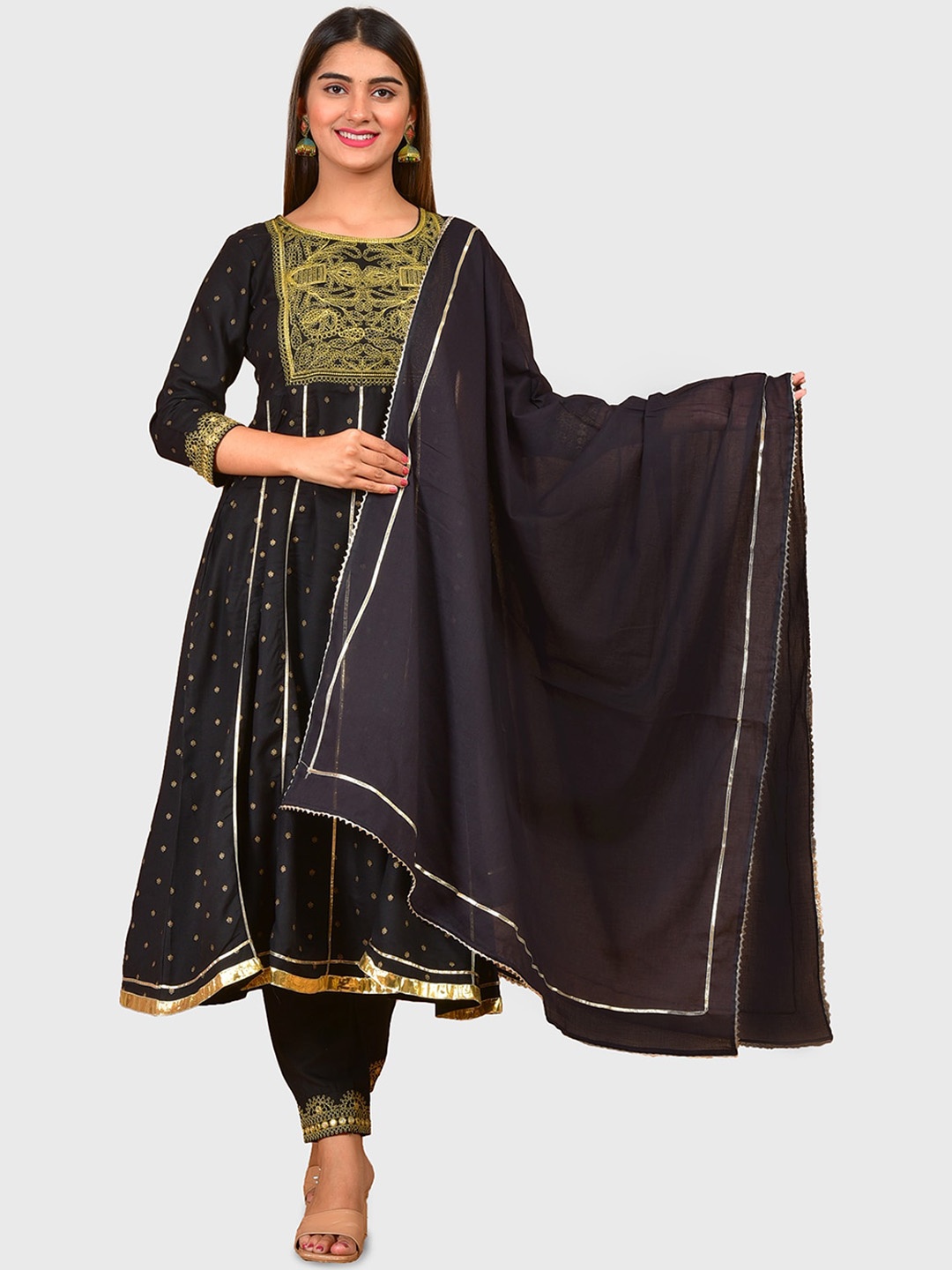 

KALINI Women Floral Embroidered Empire Kurta with Trousers & Dupatta, Black