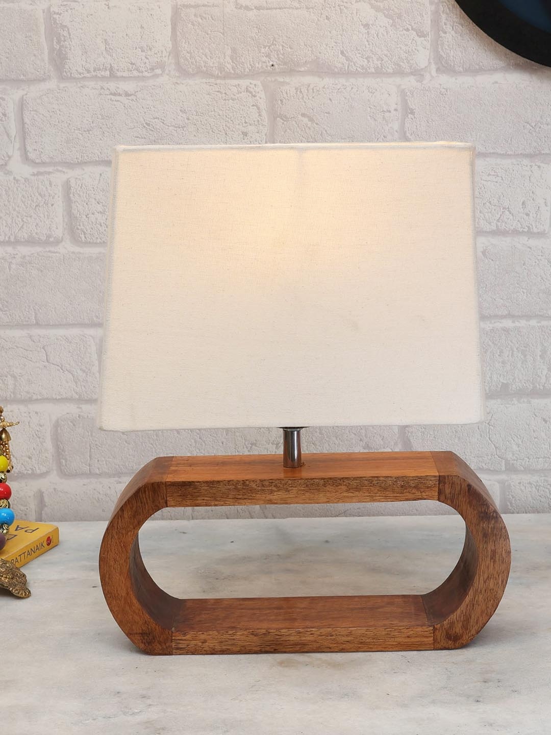 

Homesake Beige & Brown Walnut Oblong Wood Table Lamp