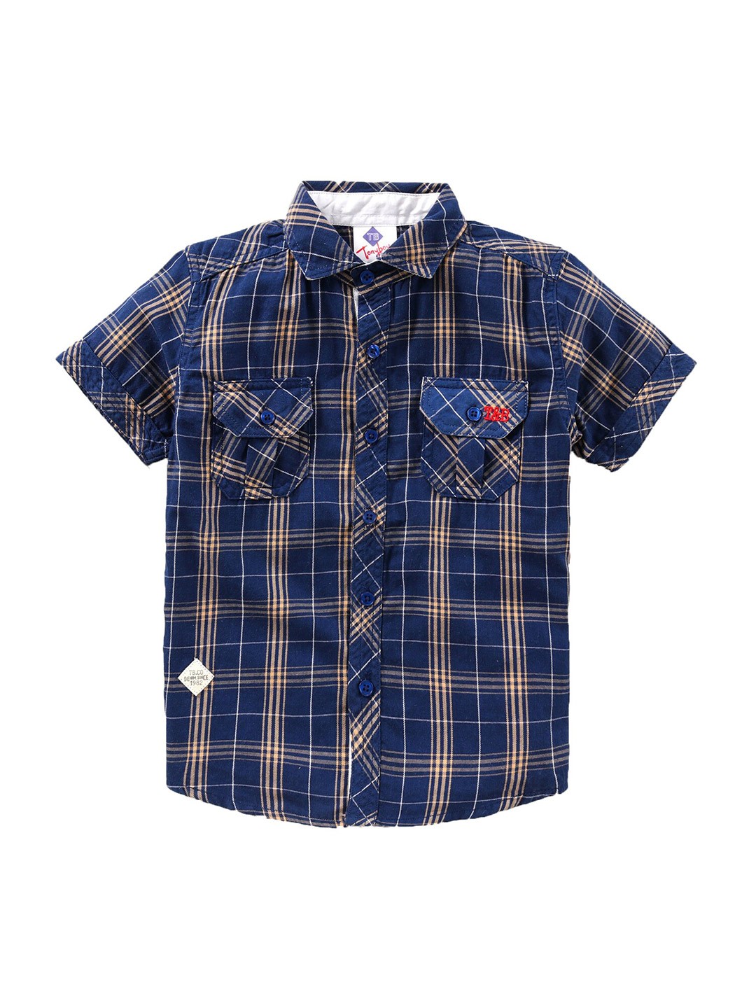 

TONYBOY Boys Premium Tartan Checks Cotton Casual Shirt, Navy blue