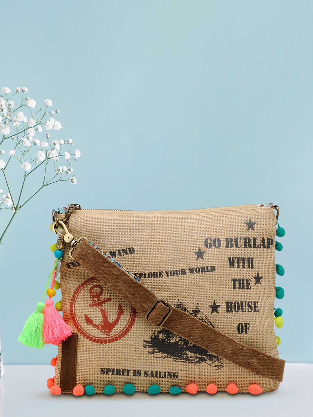 

The House of Tara Beige Printed Jute Sling Bag