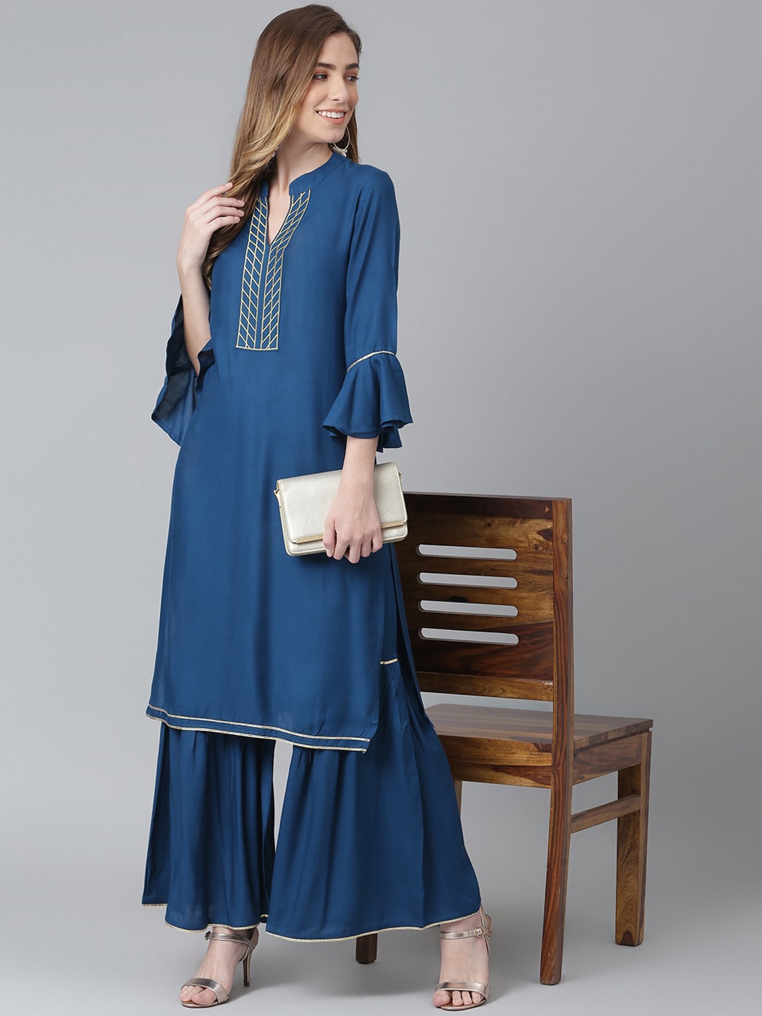 

Khushal K Women Kurta with Sharara, Blue