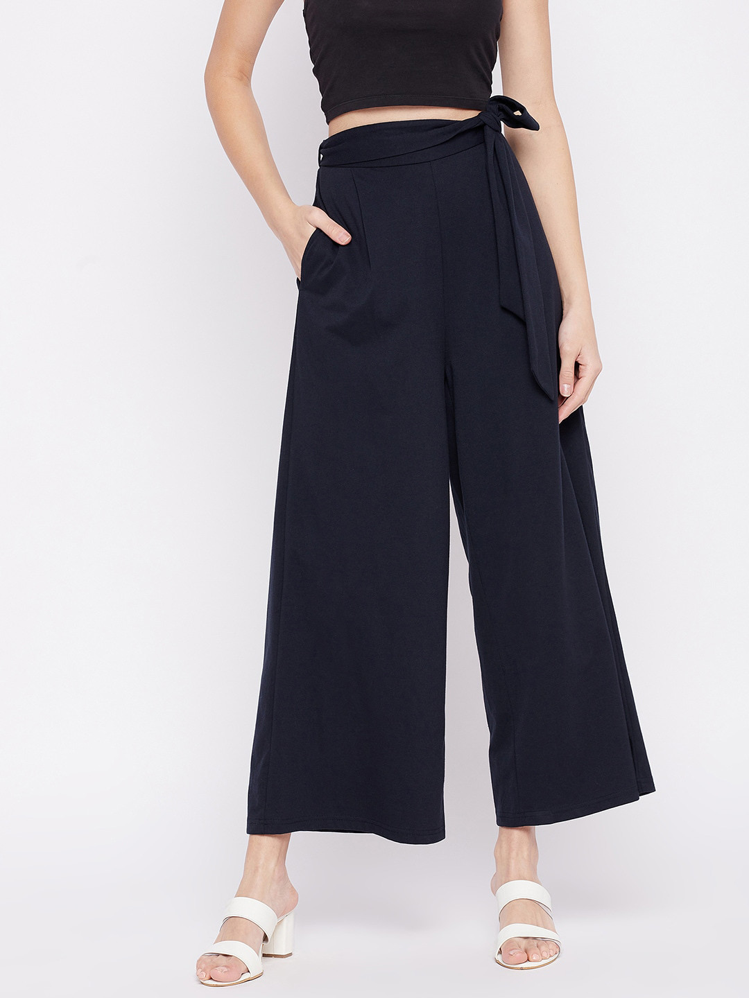 

CHILL WINSTON Women Wide Leg Palazzos, Navy blue