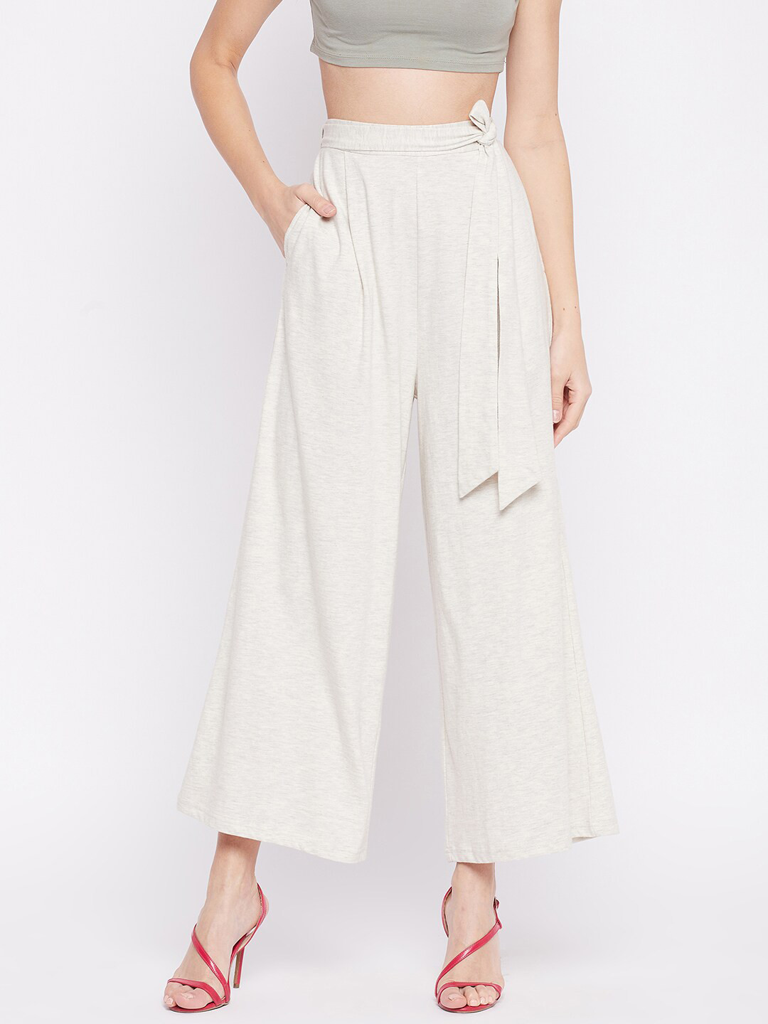 

CHILL WINSTON Women Knitted Palazzos, Beige