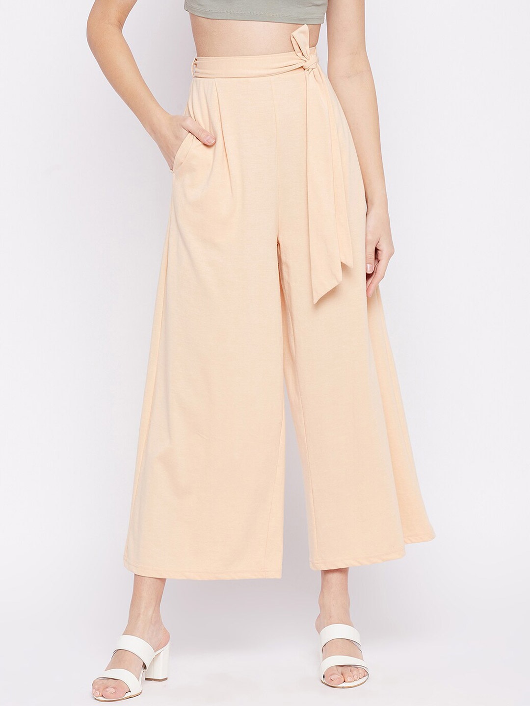 

CHILL WINSTON Women Knitted Palazzos, Cream