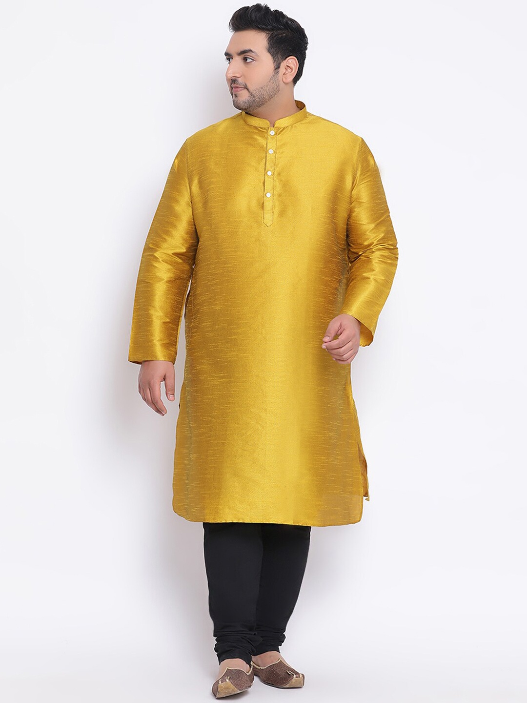 

KISAH PLUS Plus Size Mandarin Collar Cotton Silk Kurta, Gold