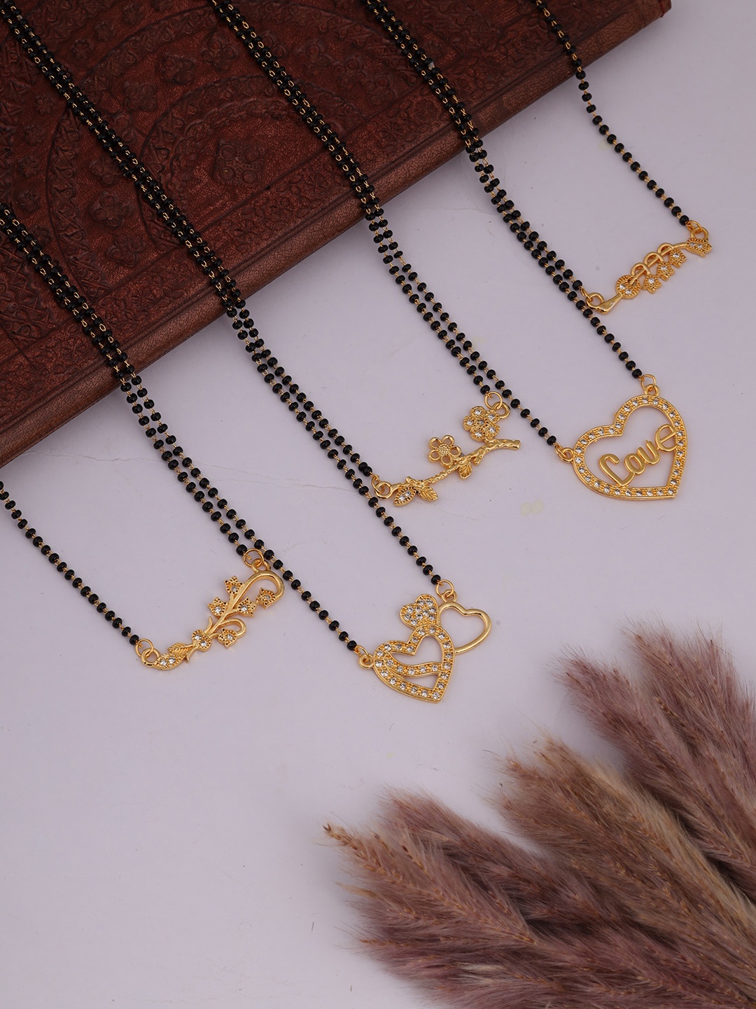 

Brado Jewellery Set Of 5 Gold-Plated Stones & Beads Studded Mangalsutra
