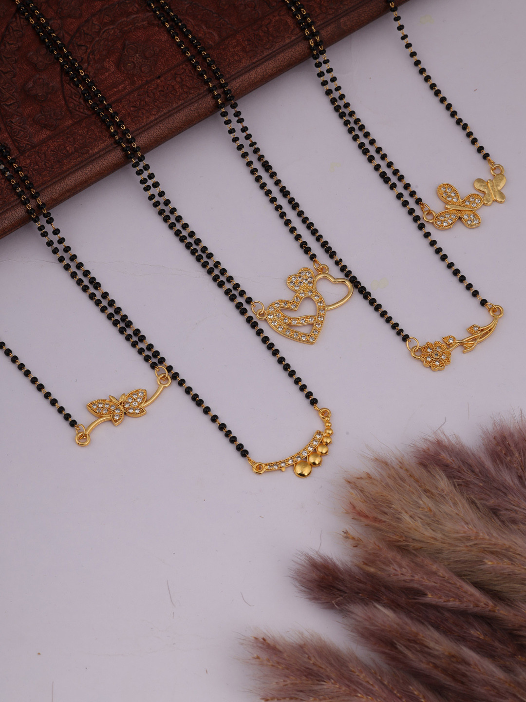 

Brado Jewellery Set Of 5 Gold-Plated AD-Studded & Beaded Mangalsutra