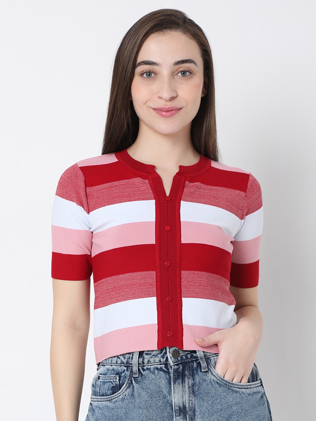 

Vero Moda Striped Short Sleeves Top, Maroon