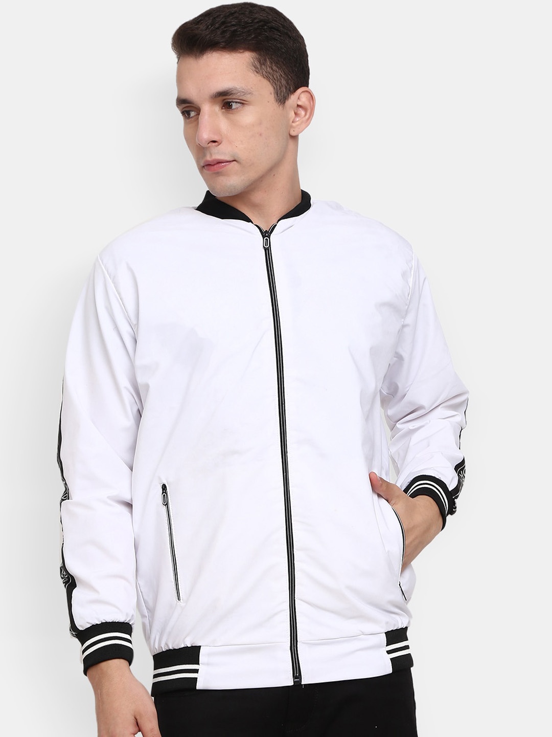 

V-Mart Men White Lightweight Bomber Jacket