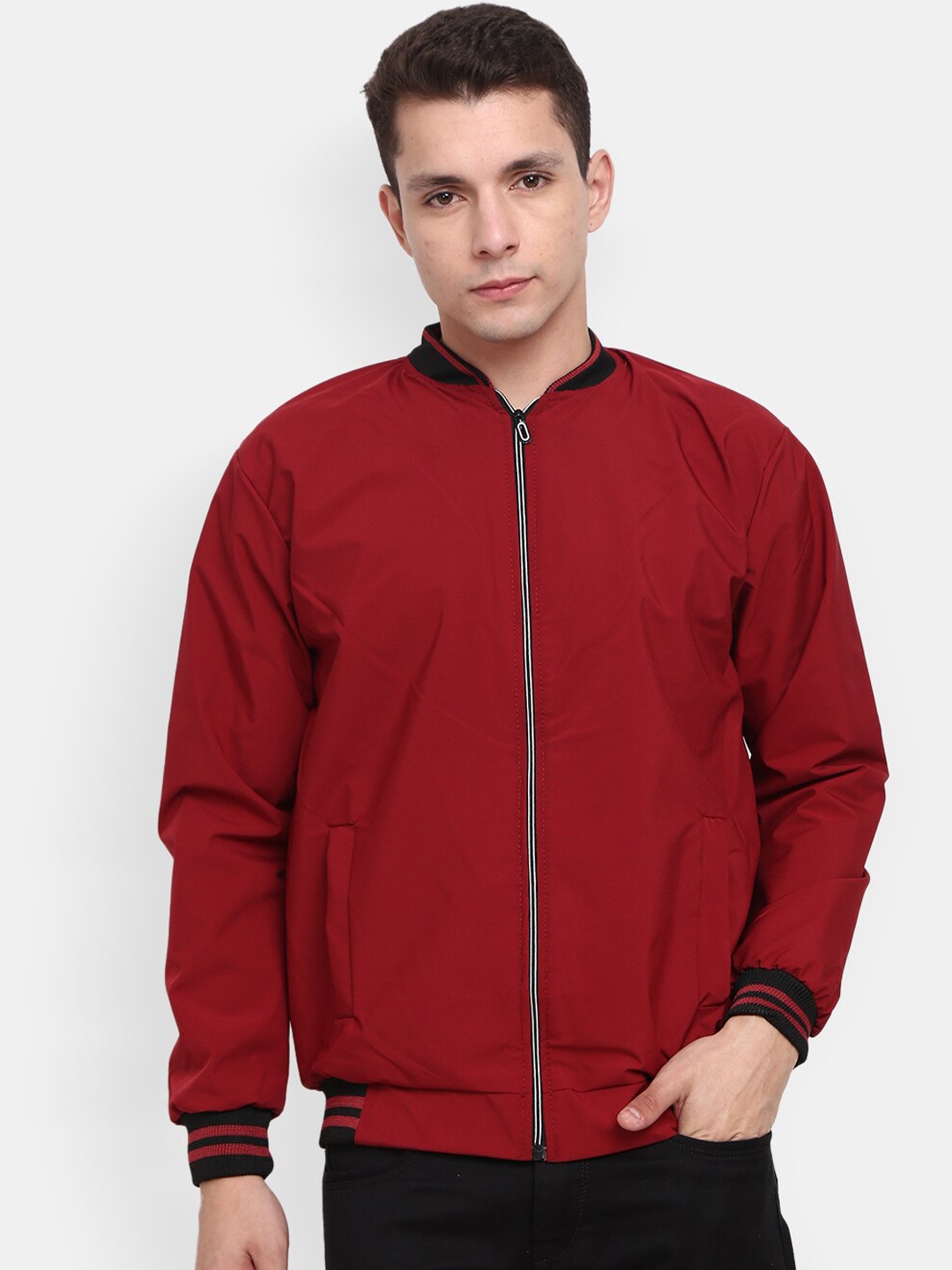 

V-Mart Men Lightweight Bomber Jacket, Maroon
