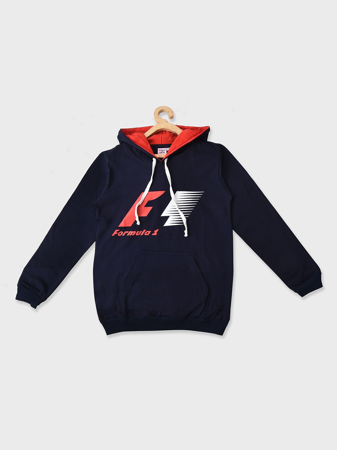 

POMY & JINNY Boys Navy Blue Printed Hooded Sweatshirt