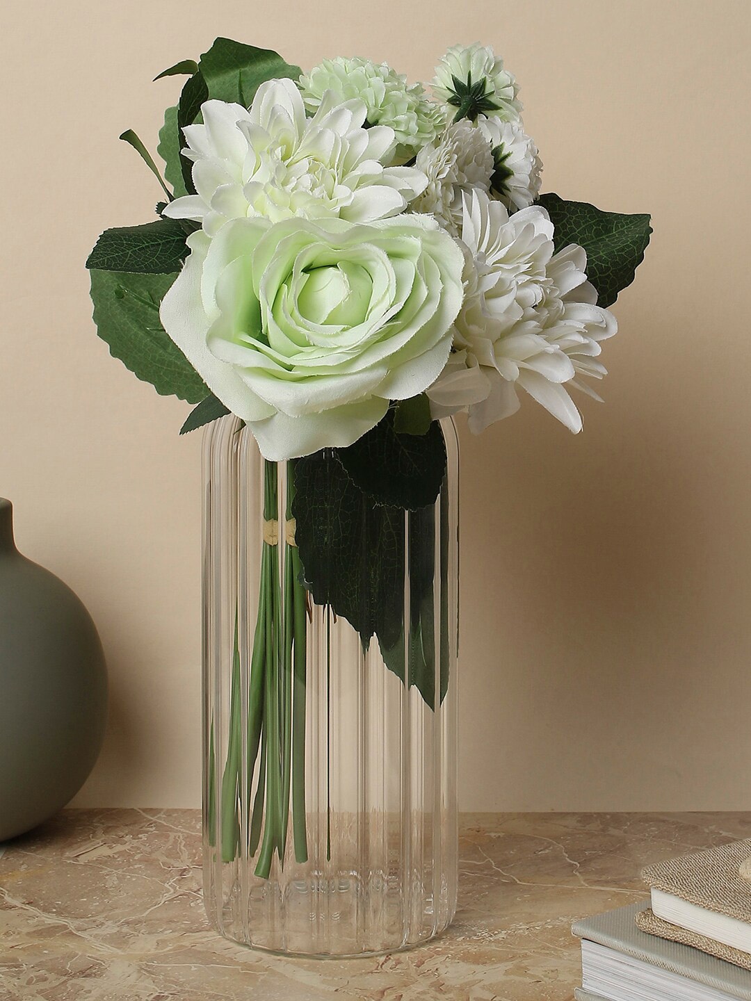 

Bonhomie White Rose Faux Decorative Flower Bouquet