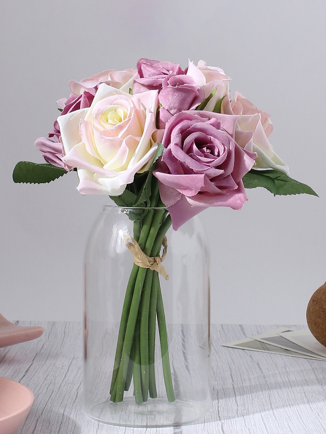 

Bonhomie Pink Faux Rose Decorative Flower Bouquet