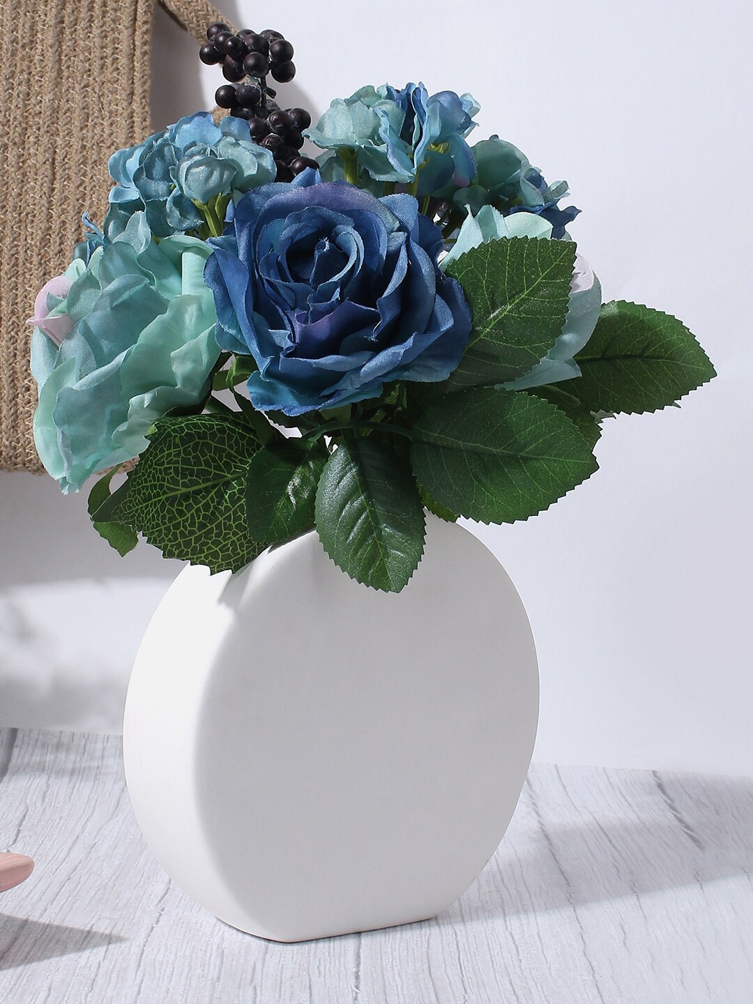 

Bonhomie Rose Faux Decorative Flower Bouquet, Teal