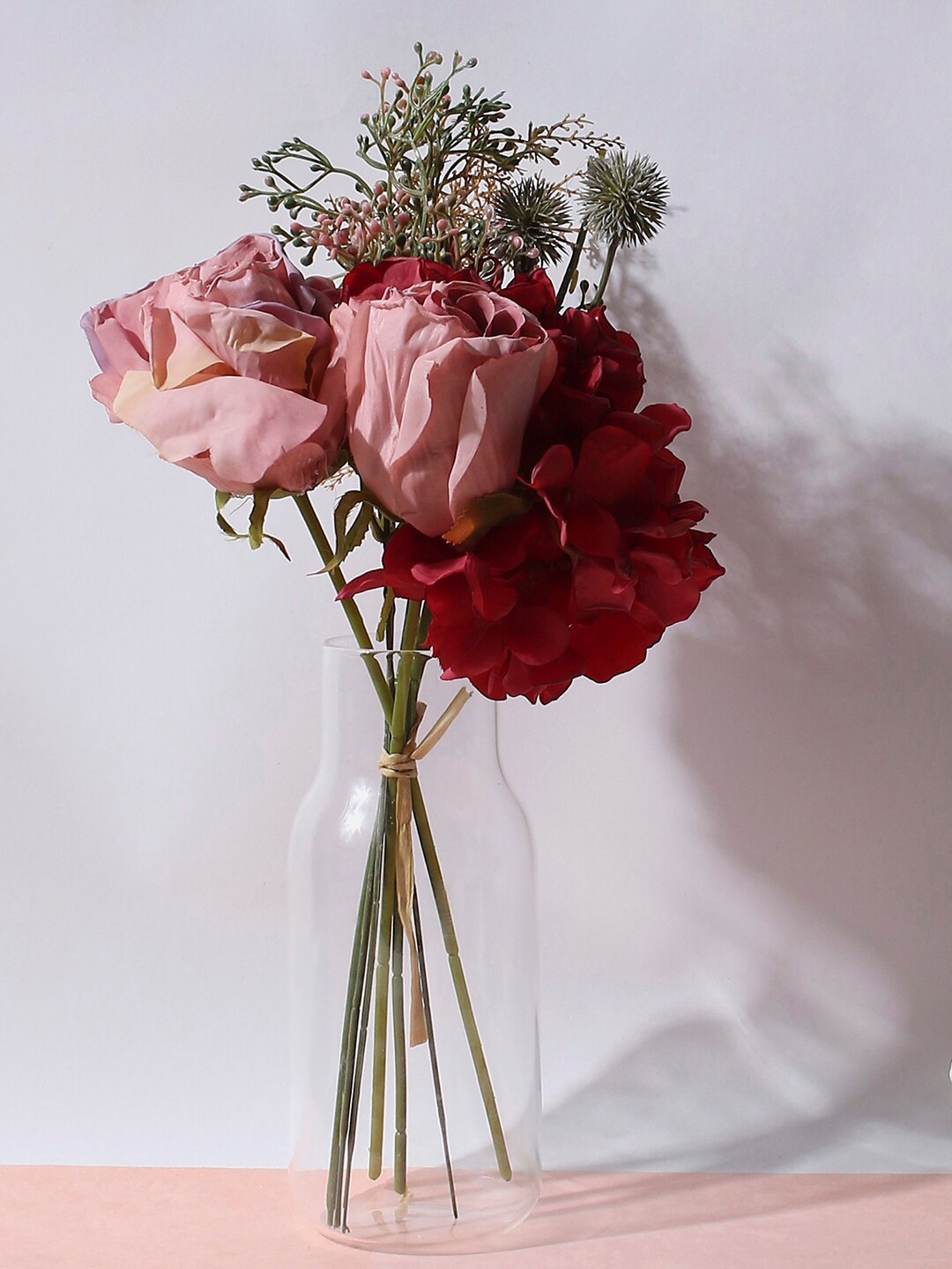 

Bonhomie Red & Pink Rose & Hydrangea Faux Decorative Artificial Flower Bouquet