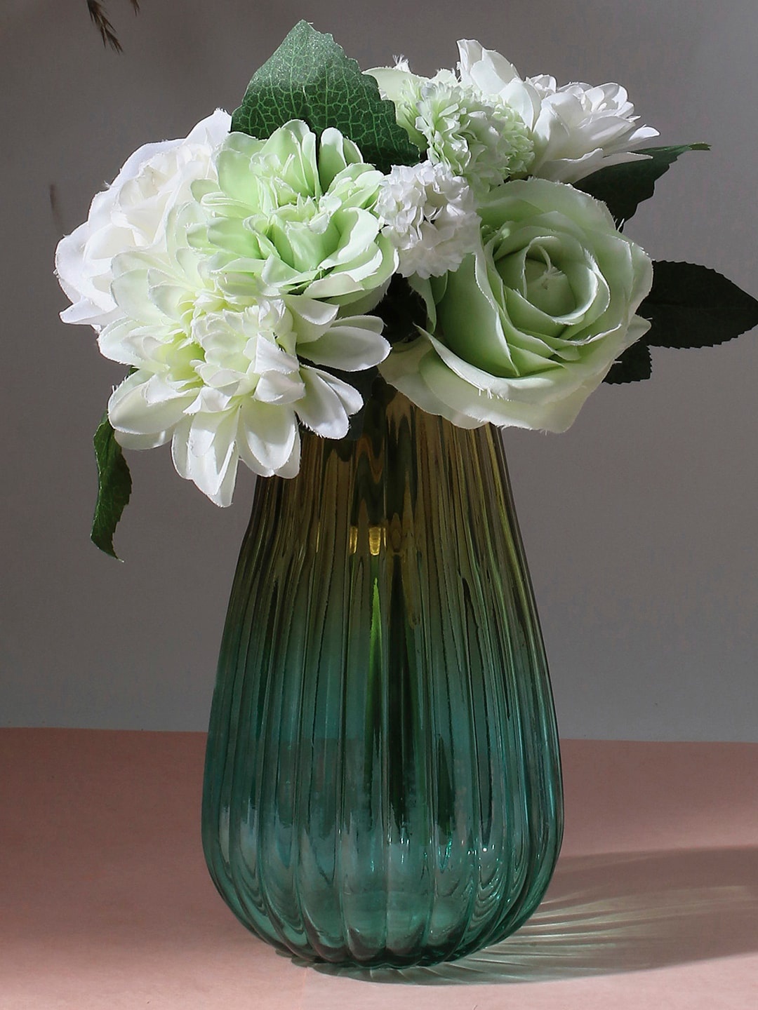 

Bonhomie White Rose & Carnation Faux Decorative Flower Bouquet