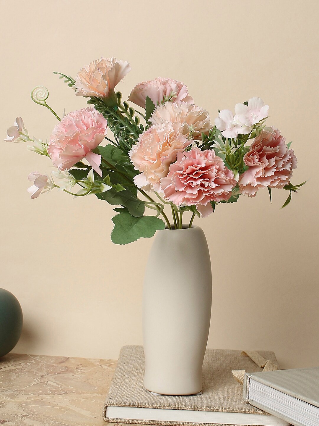 Bonhomie Carnation Faux Decorative Flower Bouquet, Peach
