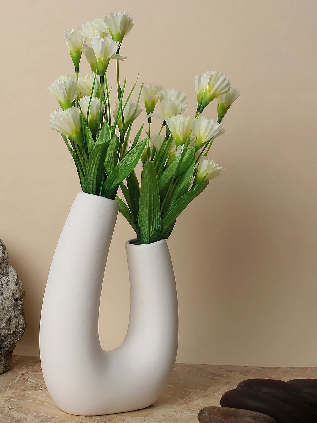 

Bonhomie White Carnation Faux Decorative Flower Bouquet