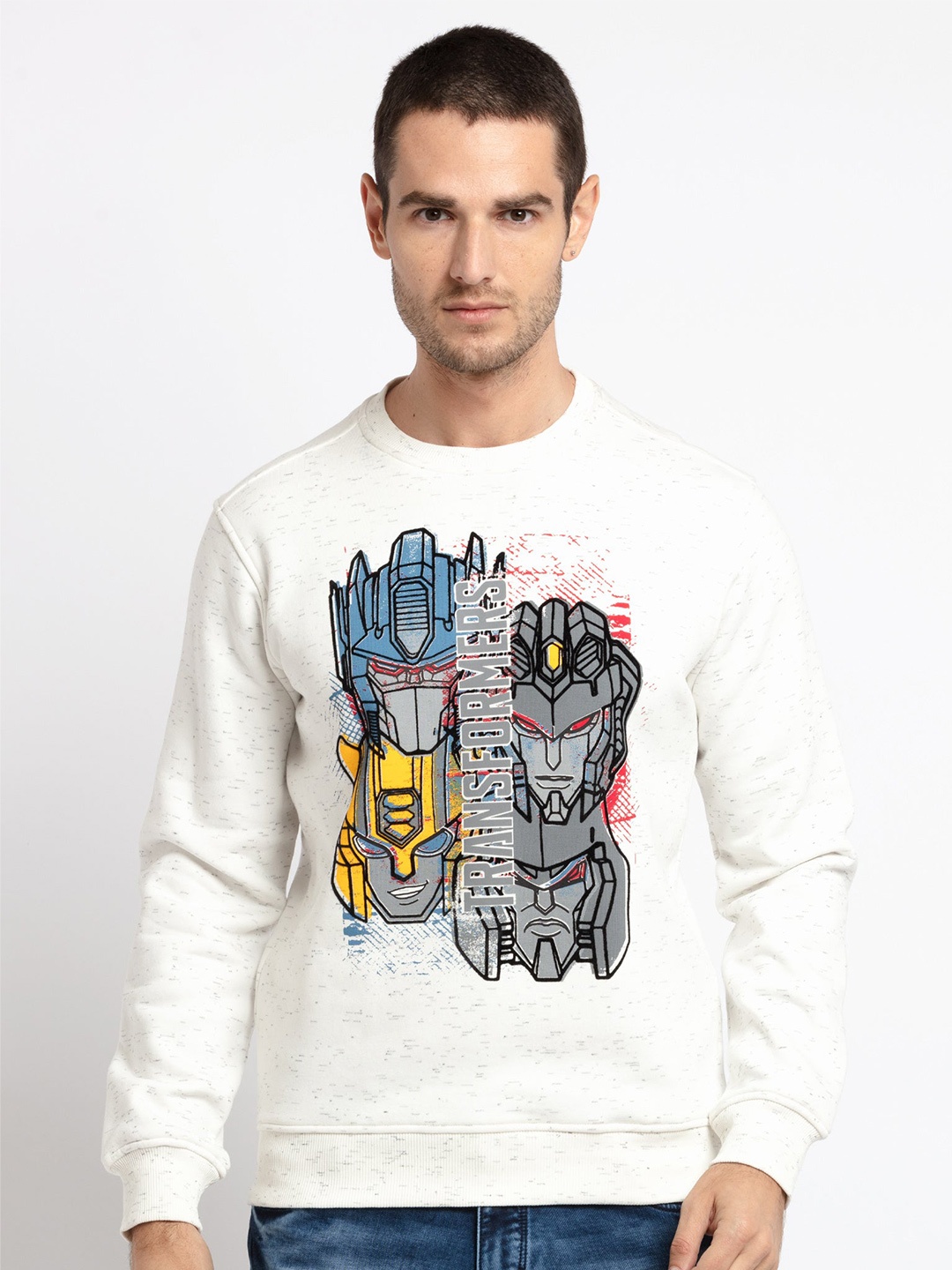 

Status Quo Men Printed Round Neck Cotton Sweatshirt, White