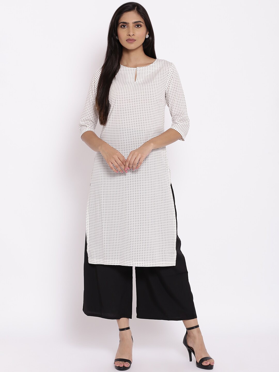 

W Women White Printed Kurta with Palazzo Set